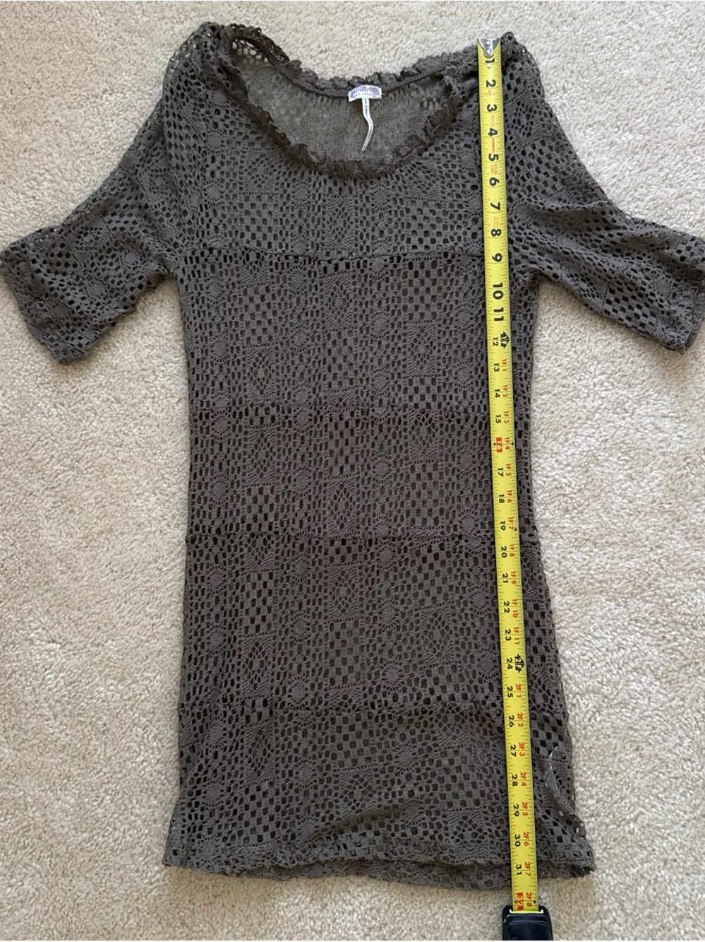 Free People intimately L Taupe Crochet Knit Tunic Top/ dress